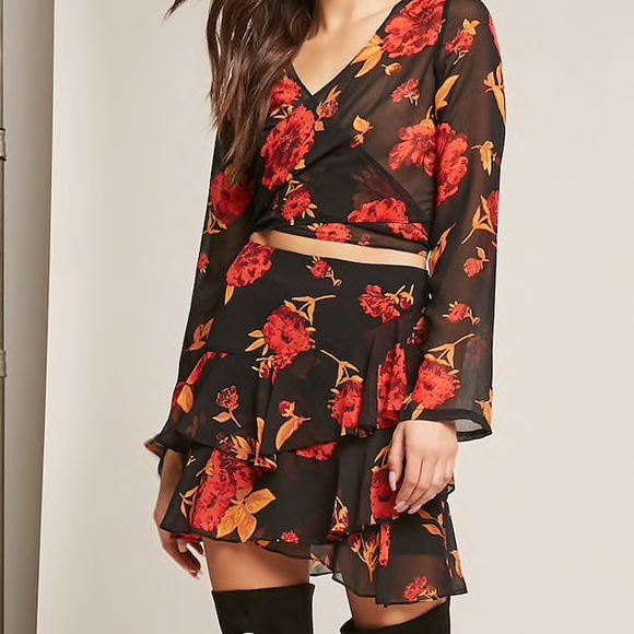 Forever21 Sheer Floral Ruffle Mini Skirt - Picture 1 of 4